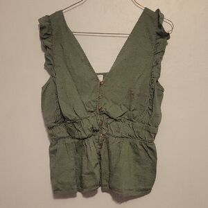 Old Navy Olive Button-Front Ruffle Blouse
